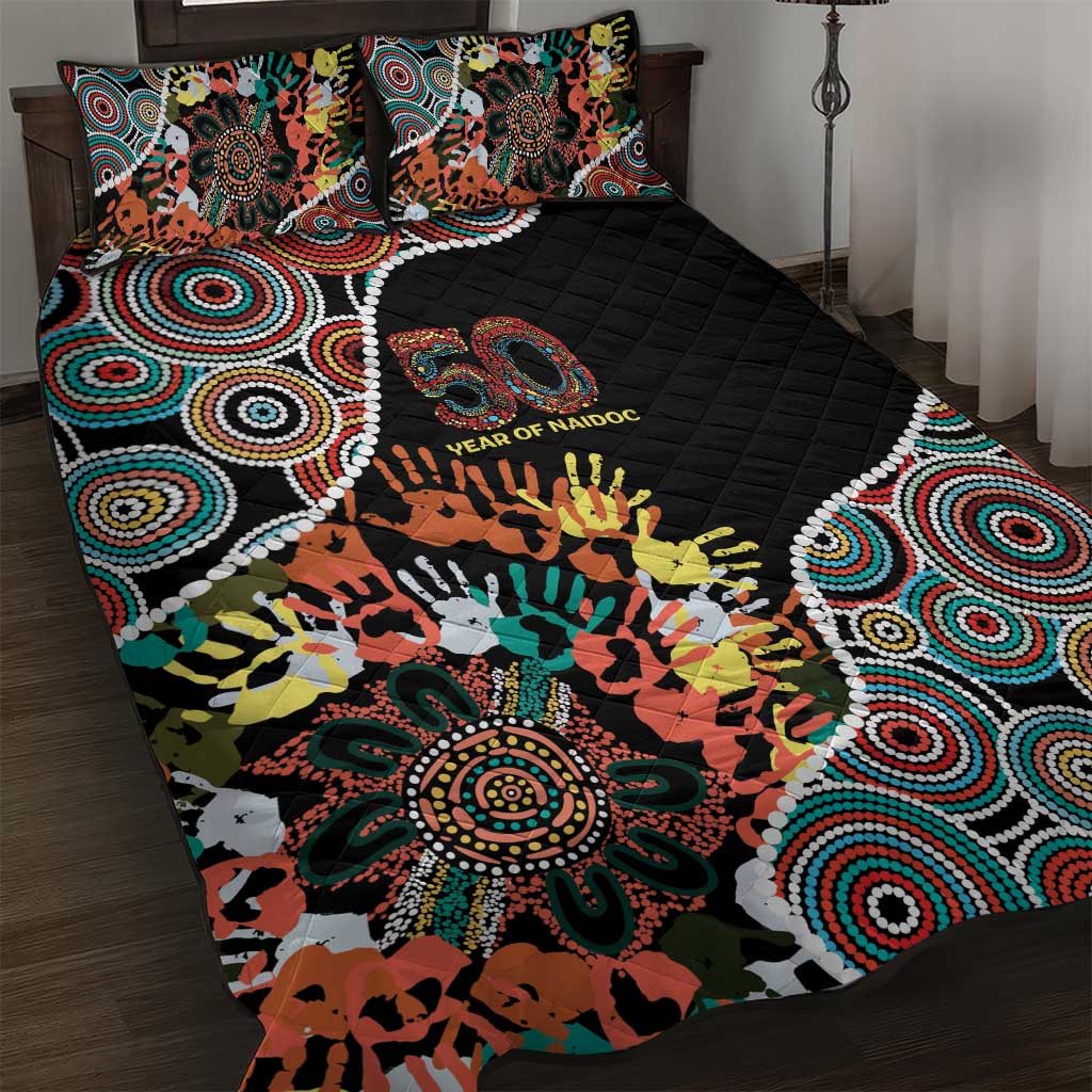 Honouring 50 Year Of NAIDOC Quilt Bed Set Honouring The Next Generation Red Aboriginal Art