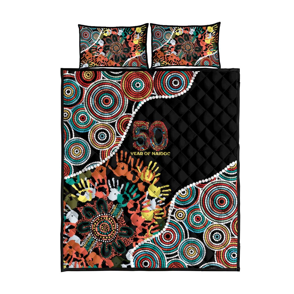 Honouring 50 Year Of NAIDOC Quilt Bed Set Honouring The Next Generation Red Aboriginal Art