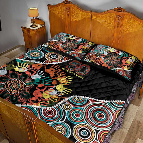 Honouring 50 Year Of NAIDOC Quilt Bed Set Honouring The Next Generation Red Aboriginal Art