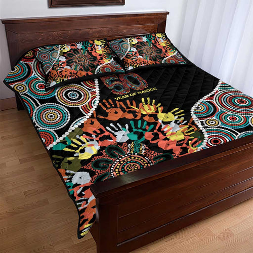 Honouring 50 Year Of NAIDOC Quilt Bed Set Honouring The Next Generation Red Aboriginal Art