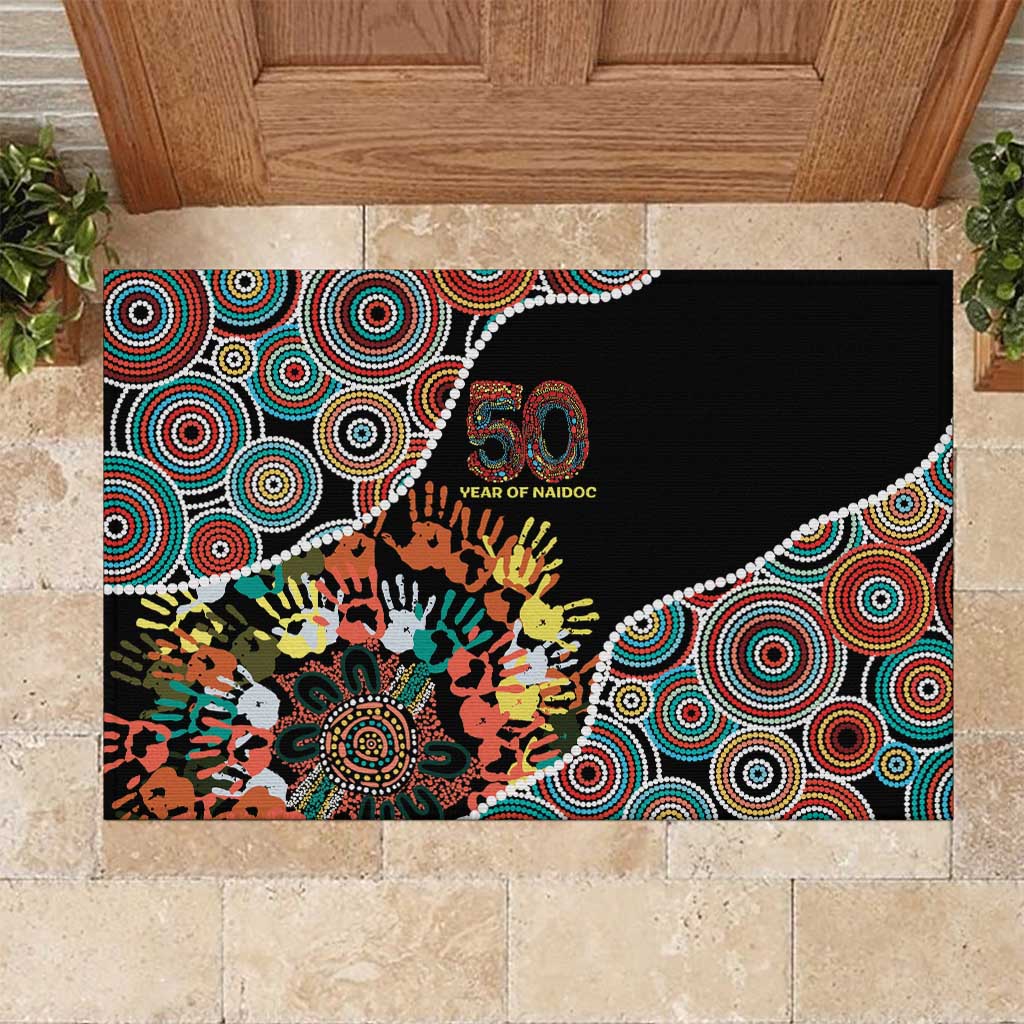 Honouring 50 Year Of NAIDOC Rubber Doormat Honouring The Next Generation Red Aboriginal Art