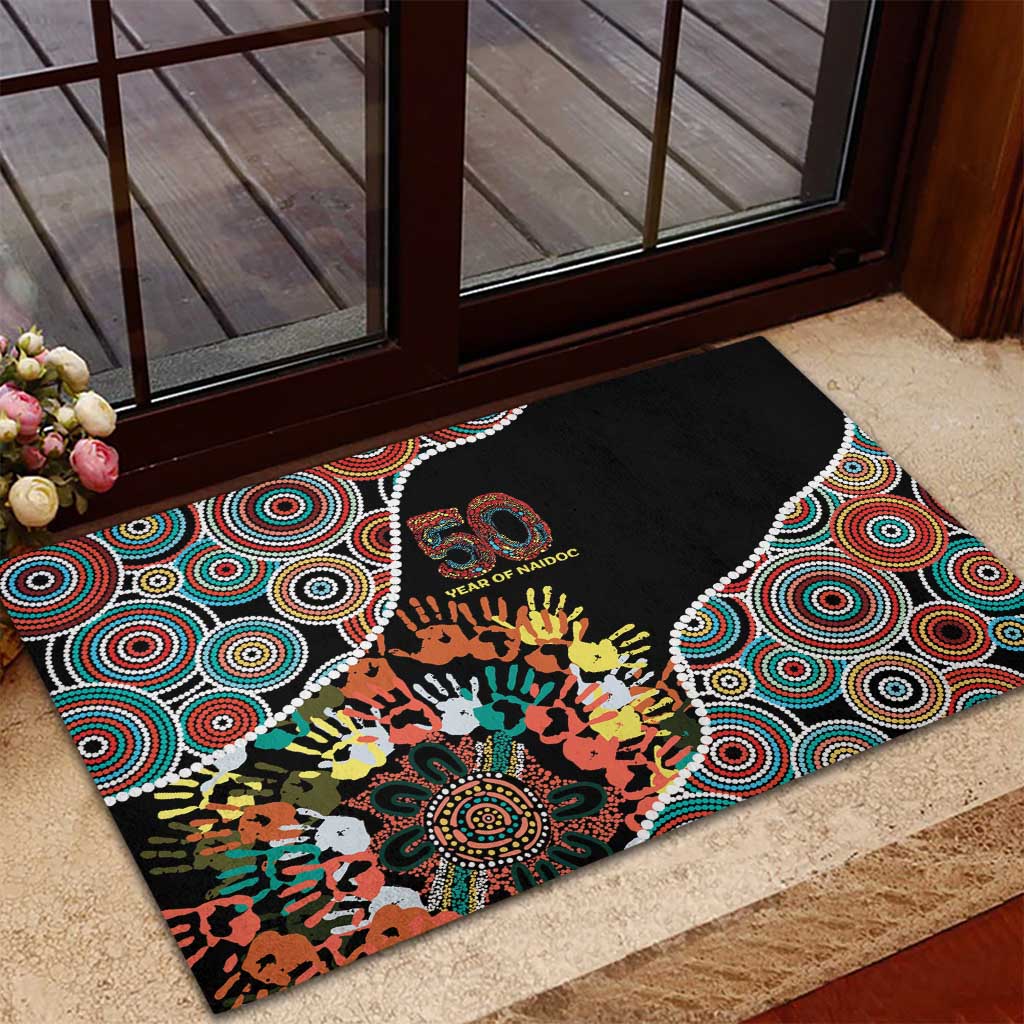 Honouring 50 Year Of NAIDOC Rubber Doormat Honouring The Next Generation Red Aboriginal Art