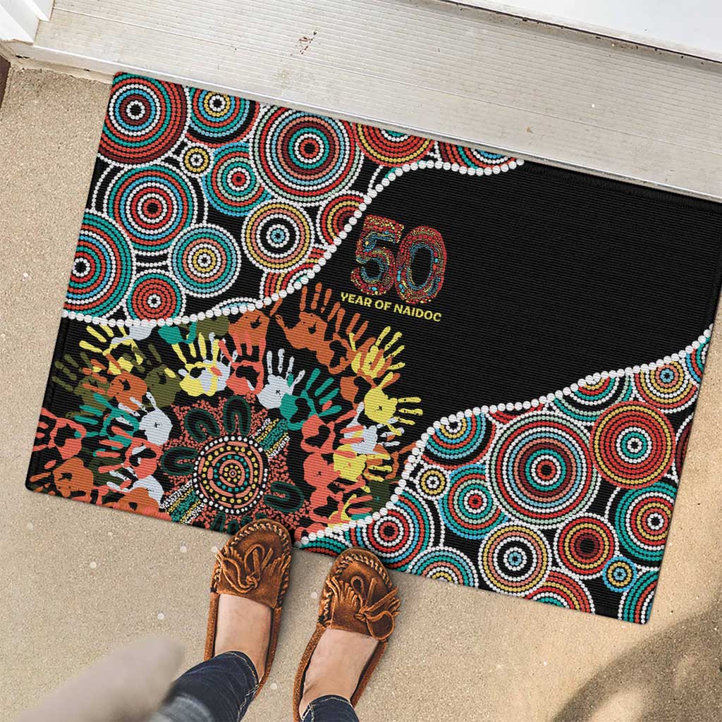 Honouring 50 Year Of NAIDOC Rubber Doormat Honouring The Next Generation Red Aboriginal Art