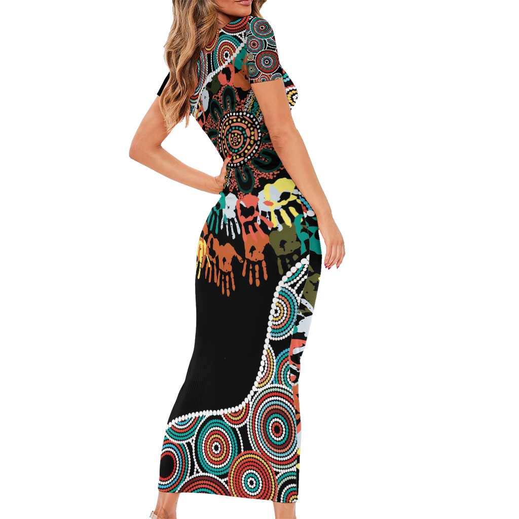 Honouring 50 Year Of NAIDOC Short Sleeve Bodycon Dress Honouring The Next Generation Red Aboriginal Art