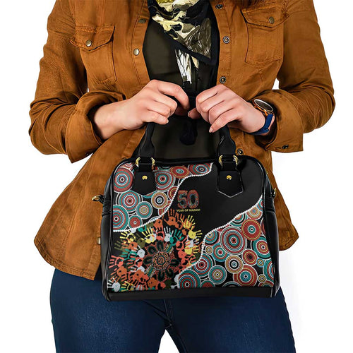 Honouring 50 Year Of NAIDOC Shoulder Handbag Honouring The Next Generation Red Aboriginal Art