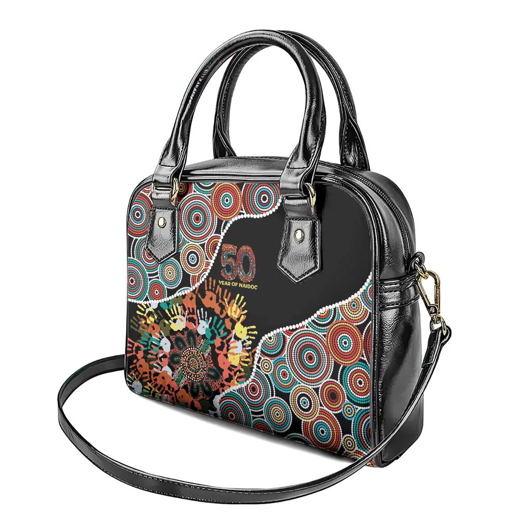 Honouring 50 Year Of NAIDOC Shoulder Handbag Honouring The Next Generation Red Aboriginal Art