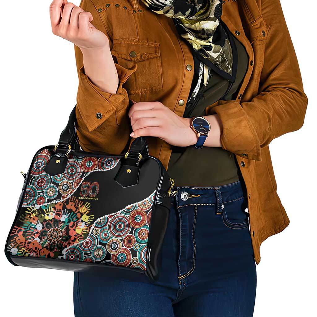 Honouring 50 Year Of NAIDOC Shoulder Handbag Honouring The Next Generation Red Aboriginal Art