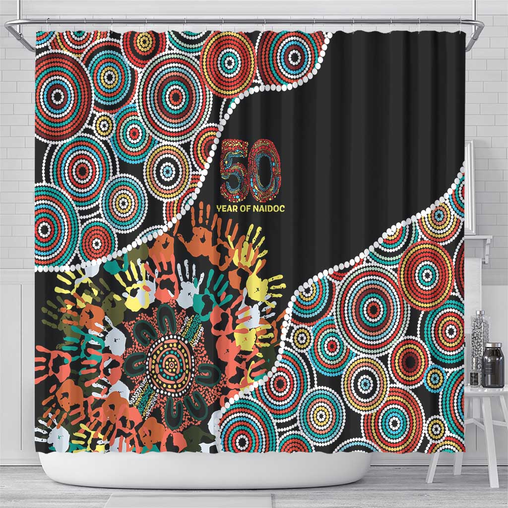 Honouring 50 Year Of NAIDOC Shower Curtain Honouring The Next Generation Red Aboriginal Art