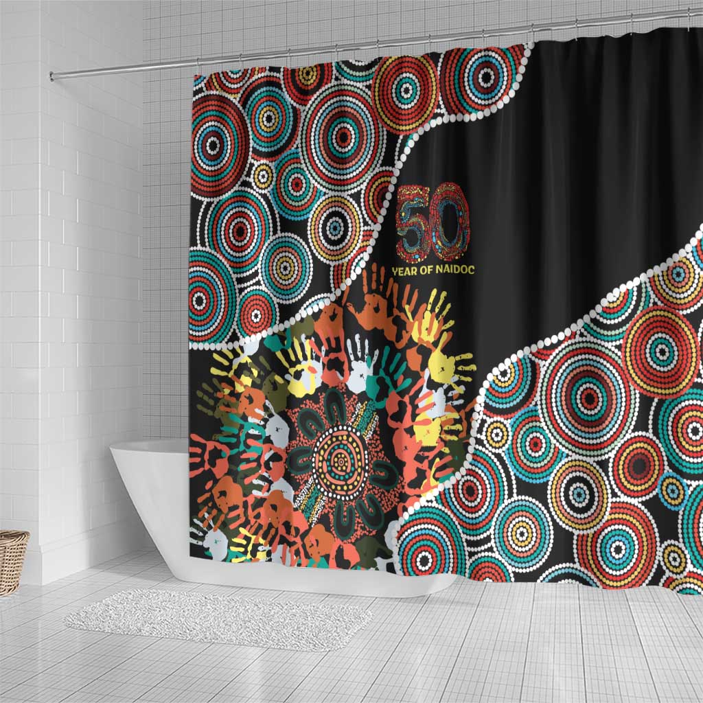 Honouring 50 Year Of NAIDOC Shower Curtain Honouring The Next Generation Red Aboriginal Art