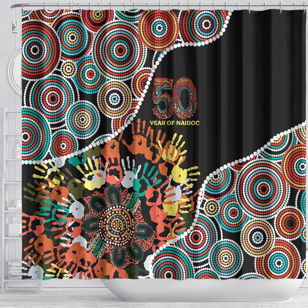 Honouring 50 Year Of NAIDOC Shower Curtain Honouring The Next Generation Red Aboriginal Art