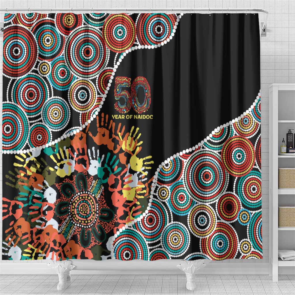 Honouring 50 Year Of NAIDOC Shower Curtain Honouring The Next Generation Red Aboriginal Art
