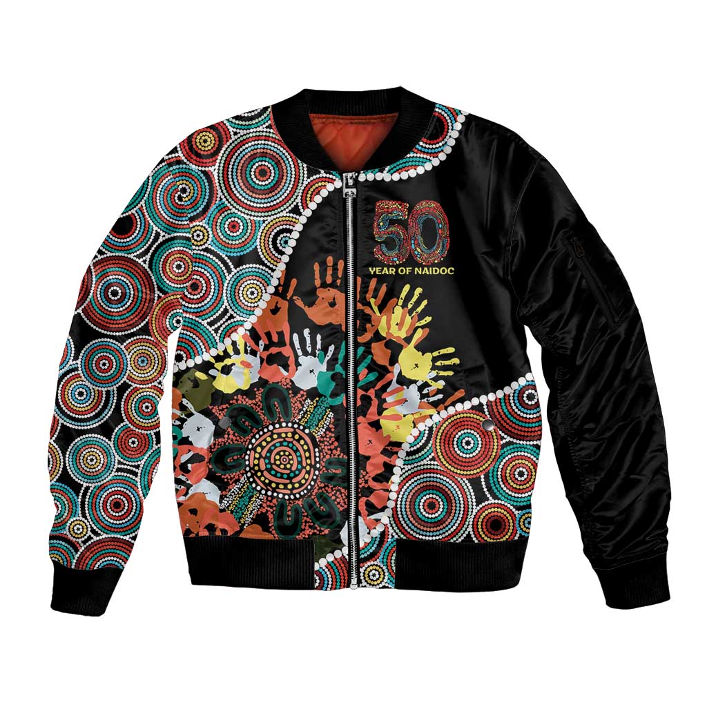 Honouring 50 Year Of NAIDOC Sleeve Zip Bomber Jacket Honouring The Next Generation Red Aboriginal Art
