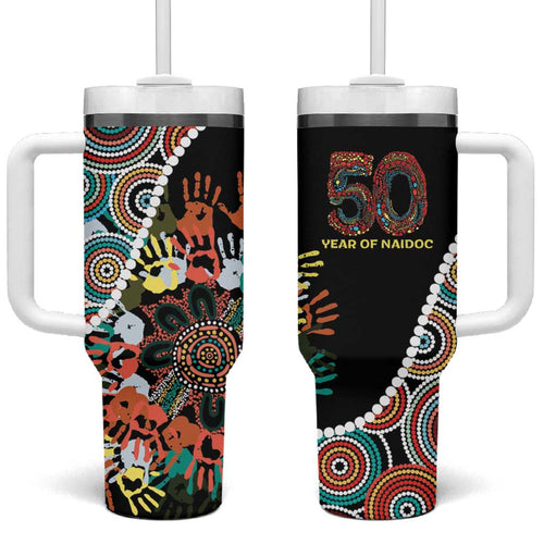 Honouring 50 Year Of NAIDOC Tumbler With Handle Honouring The Next Generation Red Aboriginal Art