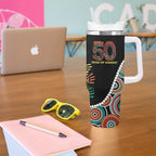 Honouring 50 Year Of NAIDOC Tumbler With Handle Honouring The Next Generation Red Aboriginal Art