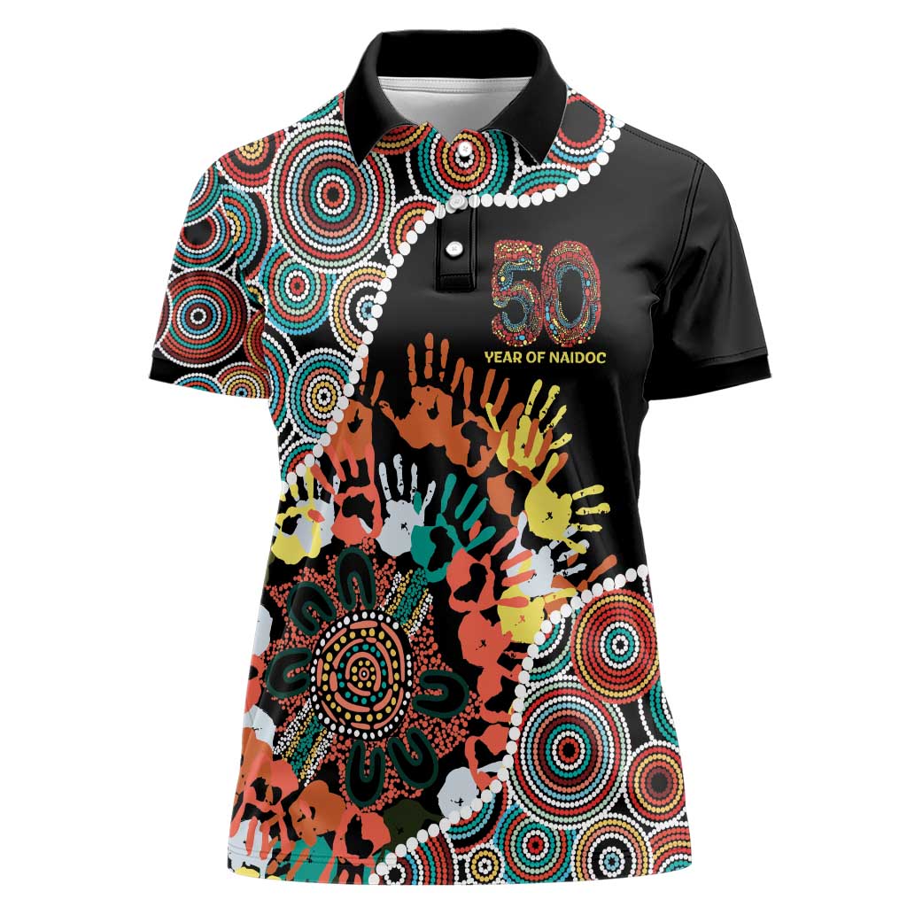 Honouring 50 Year Of NAIDOC Women Polo Shirt Honouring The Next Generation Red Aboriginal Art