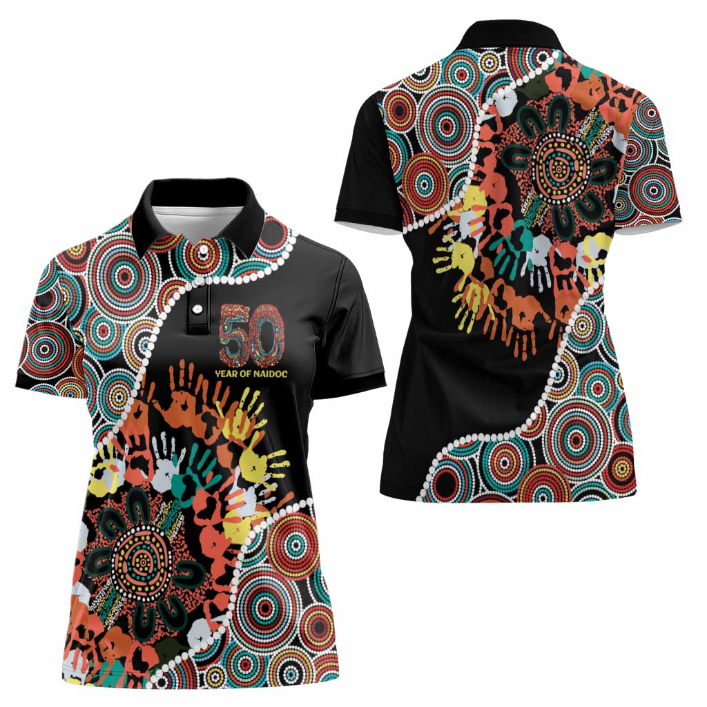 Honouring 50 Year Of NAIDOC Women Polo Shirt Honouring The Next Generation Red Aboriginal Art