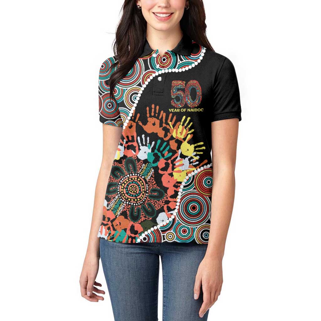 Honouring 50 Year Of NAIDOC Women Polo Shirt Honouring The Next Generation Red Aboriginal Art