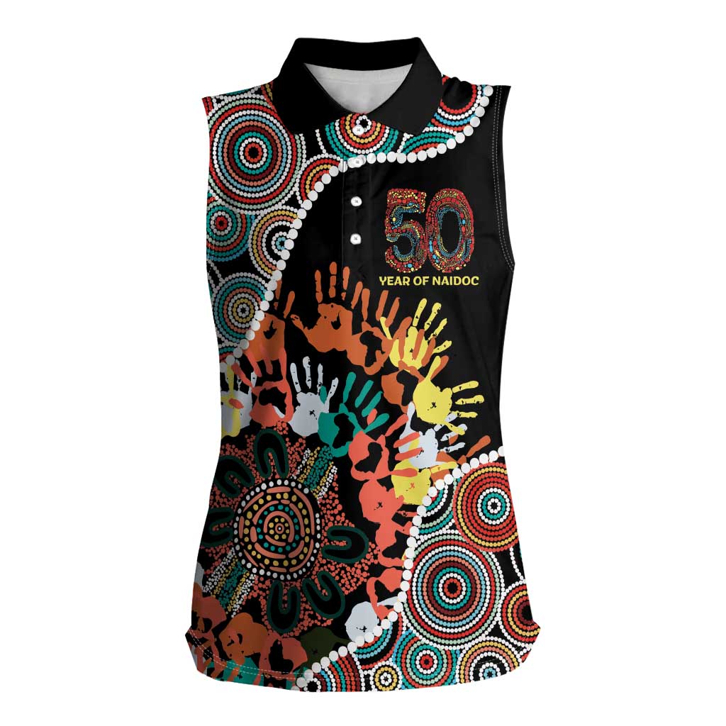 Honouring 50 Year Of NAIDOC Women Sleeveless Polo Shirt Honouring The Next Generation Red Aboriginal Art