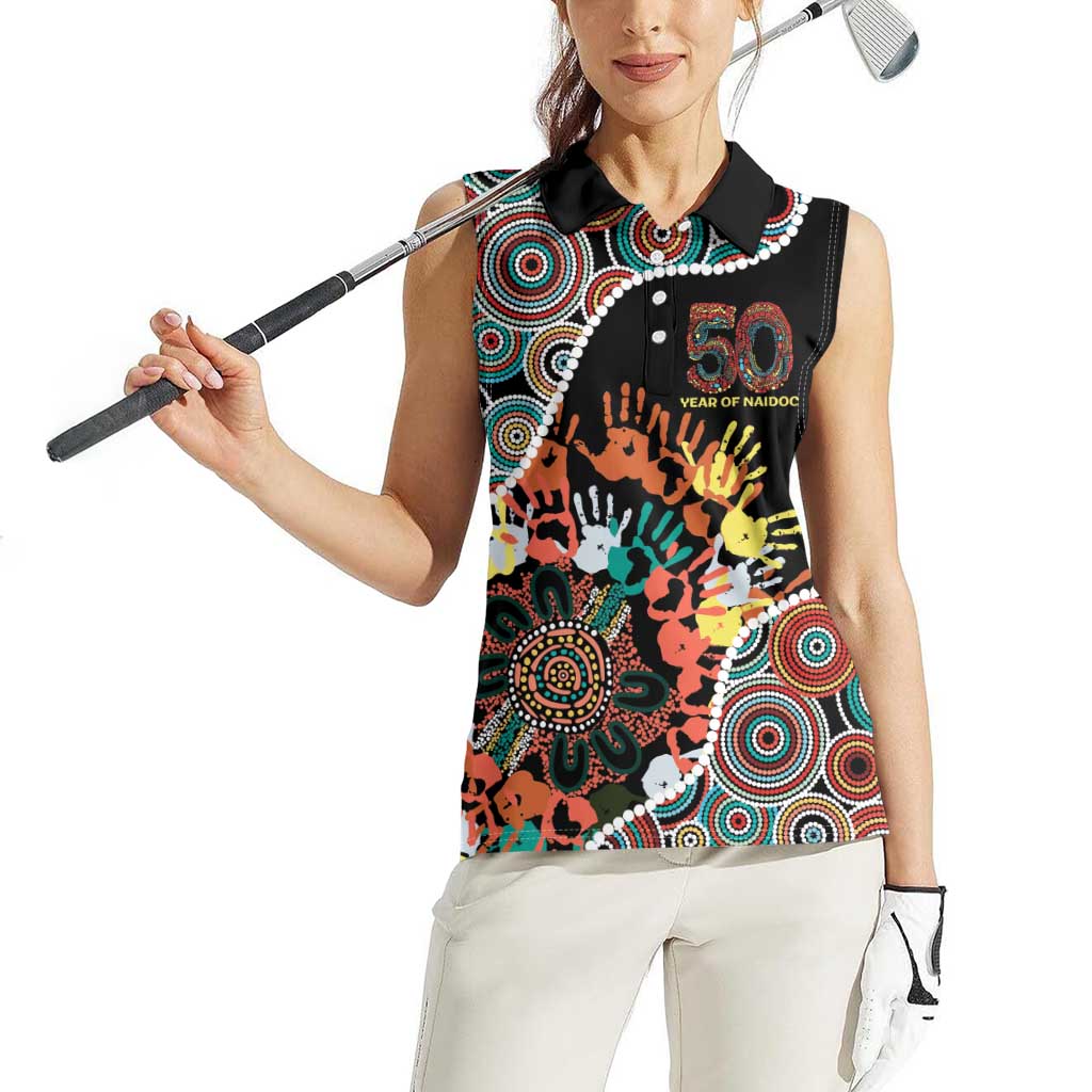 Honouring 50 Year Of NAIDOC Women Sleeveless Polo Shirt Honouring The Next Generation Red Aboriginal Art