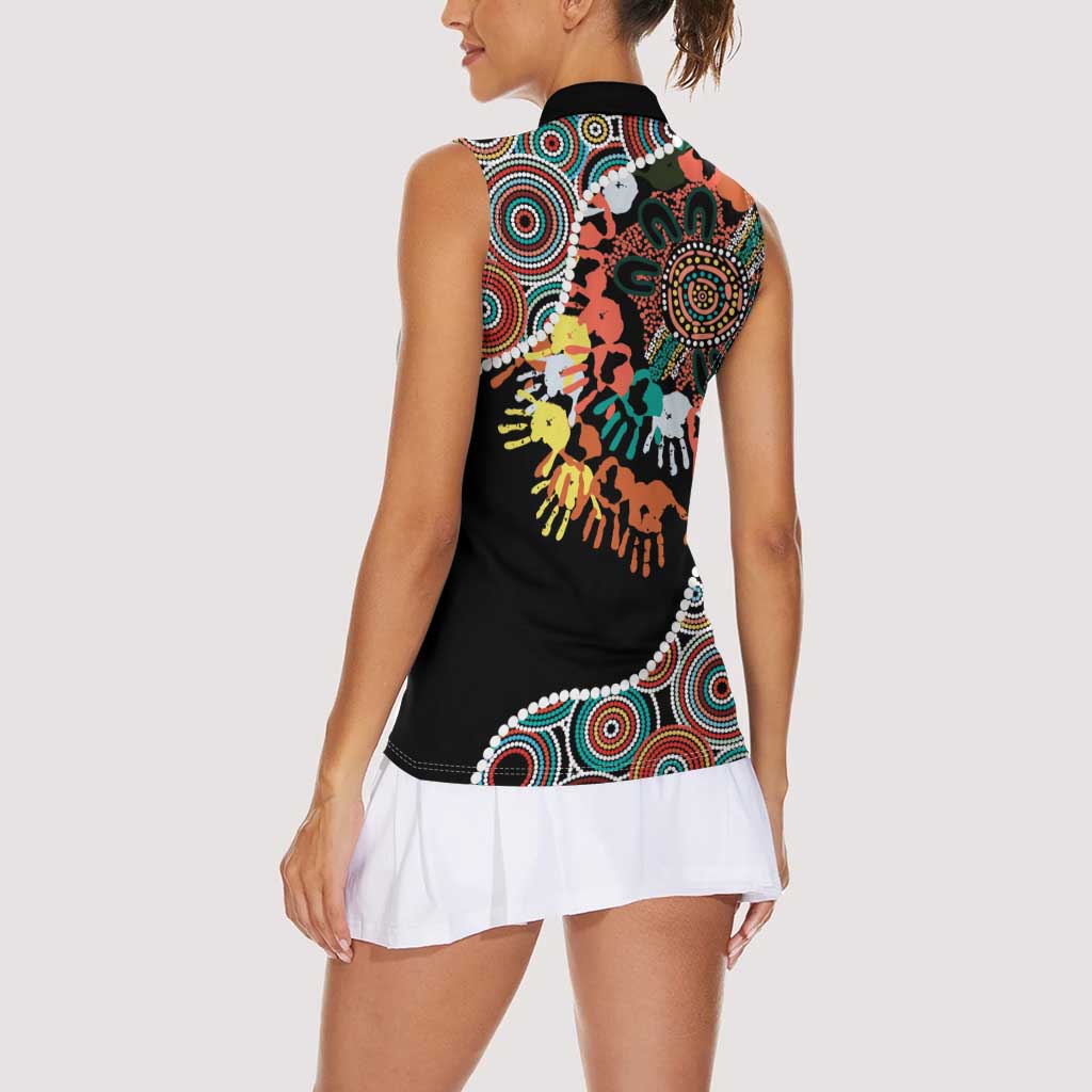 Honouring 50 Year Of NAIDOC Women Sleeveless Polo Shirt Honouring The Next Generation Red Aboriginal Art