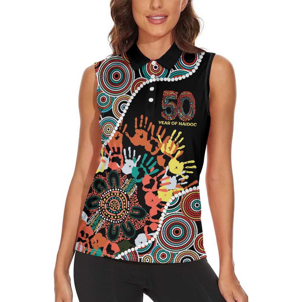 Honouring 50 Year Of NAIDOC Women Sleeveless Polo Shirt Honouring The Next Generation Red Aboriginal Art