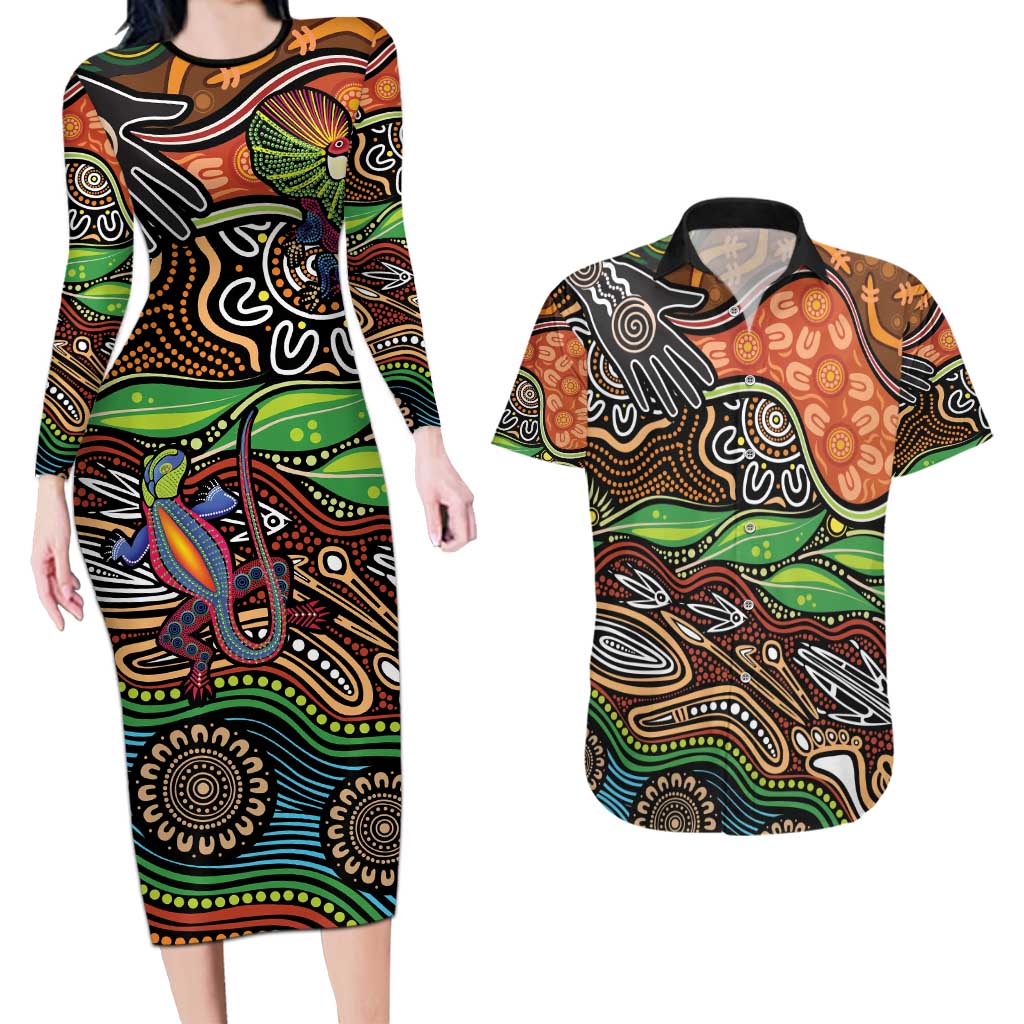 Thriving Together NAIDOC 2025 Couples Matching Long Sleeve Bodycon Dress and Hawaiian Shirt Aboriginal Indigenous Art
