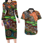 Thriving Together NAIDOC 2025 Couples Matching Long Sleeve Bodycon Dress and Hawaiian Shirt Aboriginal Indigenous Art