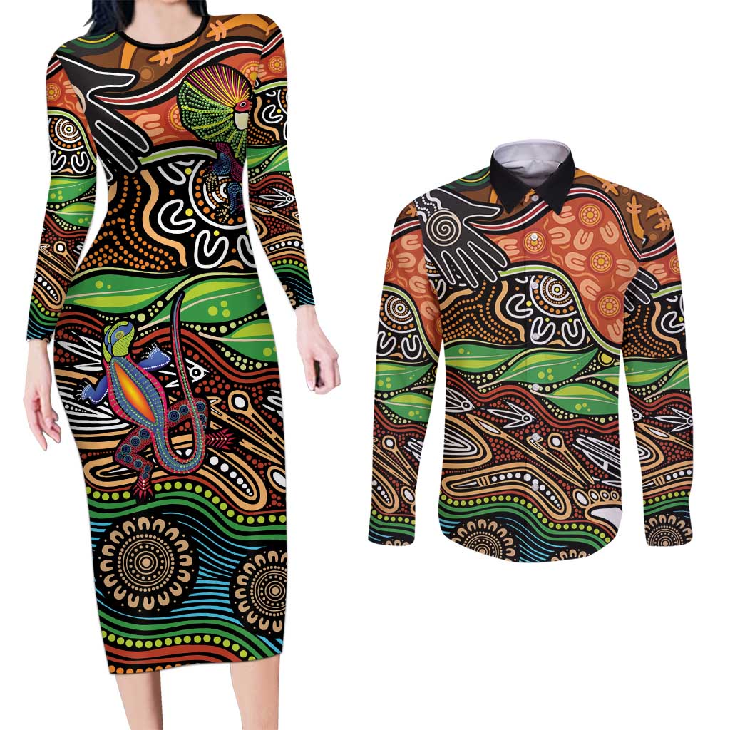 Thriving Together NAIDOC 2025 Couples Matching Long Sleeve Bodycon Dress and Long Sleeve Button Shirt Aboriginal Indigenous Art