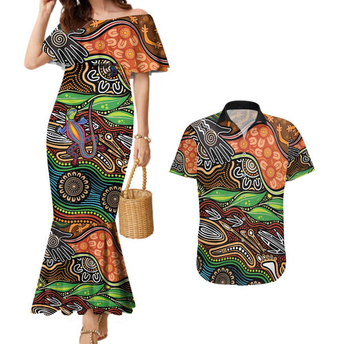 Thriving Together NAIDOC 2025 Couples Matching Mermaid Dress and Hawaiian Shirt Aboriginal Indigenous Art