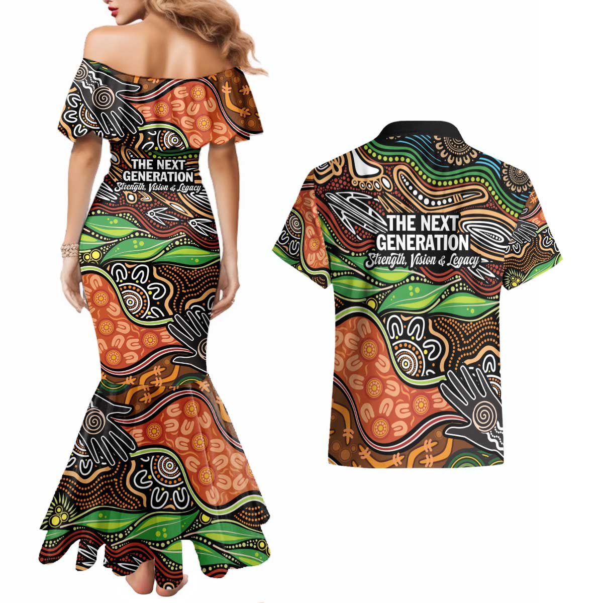 Thriving Together NAIDOC 2025 Couples Matching Mermaid Dress and Hawaiian Shirt Aboriginal Indigenous Art