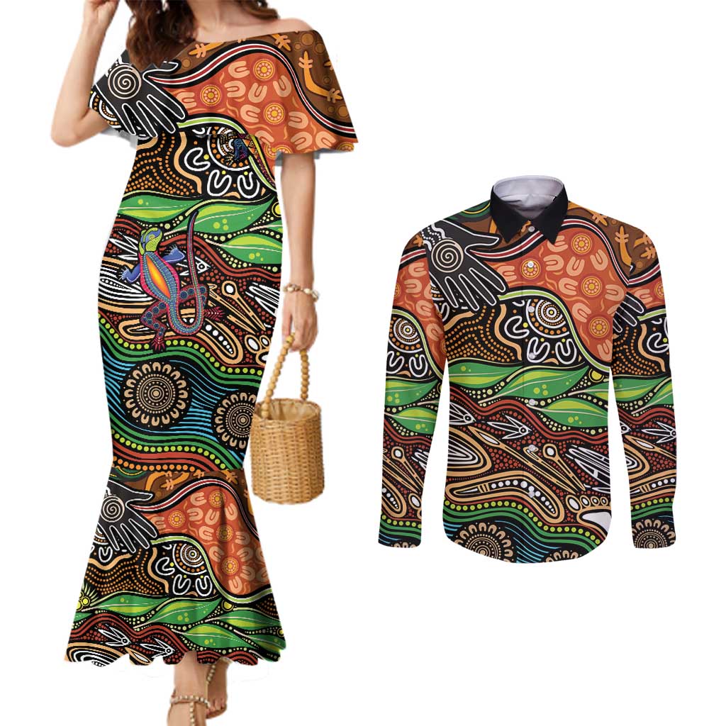 Thriving Together NAIDOC 2025 Couples Matching Mermaid Dress and Long Sleeve Button Shirt Aboriginal Indigenous Art