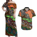 Thriving Together NAIDOC 2025 Couples Matching Off Shoulder Maxi Dress and Hawaiian Shirt Aboriginal Indigenous Art