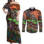 Thriving Together NAIDOC 2025 Couples Matching Off Shoulder Maxi Dress and Long Sleeve Button Shirt Aboriginal Indigenous Art