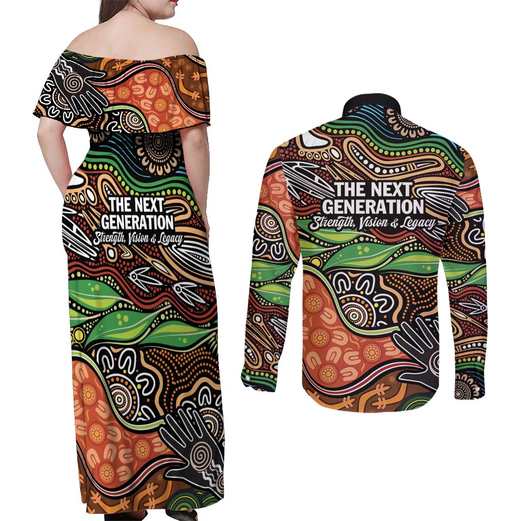 Thriving Together NAIDOC 2025 Couples Matching Off Shoulder Maxi Dress and Long Sleeve Button Shirt Aboriginal Indigenous Art