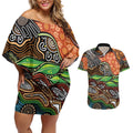 Thriving Together NAIDOC 2025 Couples Matching Off Shoulder Short Dress and Hawaiian Shirt Aboriginal Indigenous Art