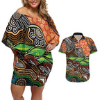 Thriving Together NAIDOC 2025 Couples Matching Off Shoulder Short Dress and Hawaiian Shirt Aboriginal Indigenous Art