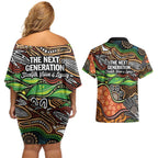 Thriving Together NAIDOC 2025 Couples Matching Off Shoulder Short Dress and Hawaiian Shirt Aboriginal Indigenous Art
