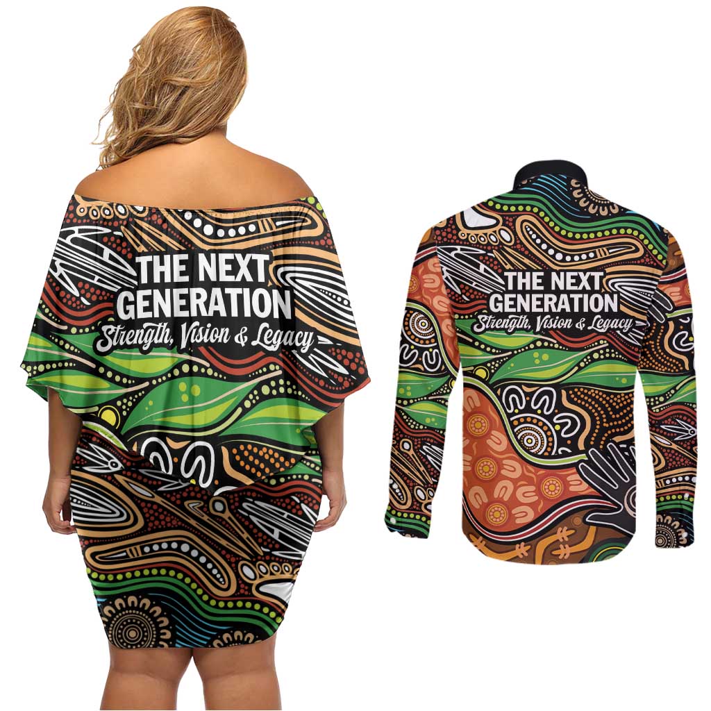 Thriving Together NAIDOC 2025 Couples Matching Off Shoulder Short Dress and Long Sleeve Button Shirt Aboriginal Indigenous Art