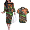 Thriving Together NAIDOC 2025 Couples Matching Off The Shoulder Long Sleeve Dress and Hawaiian Shirt Aboriginal Indigenous Art