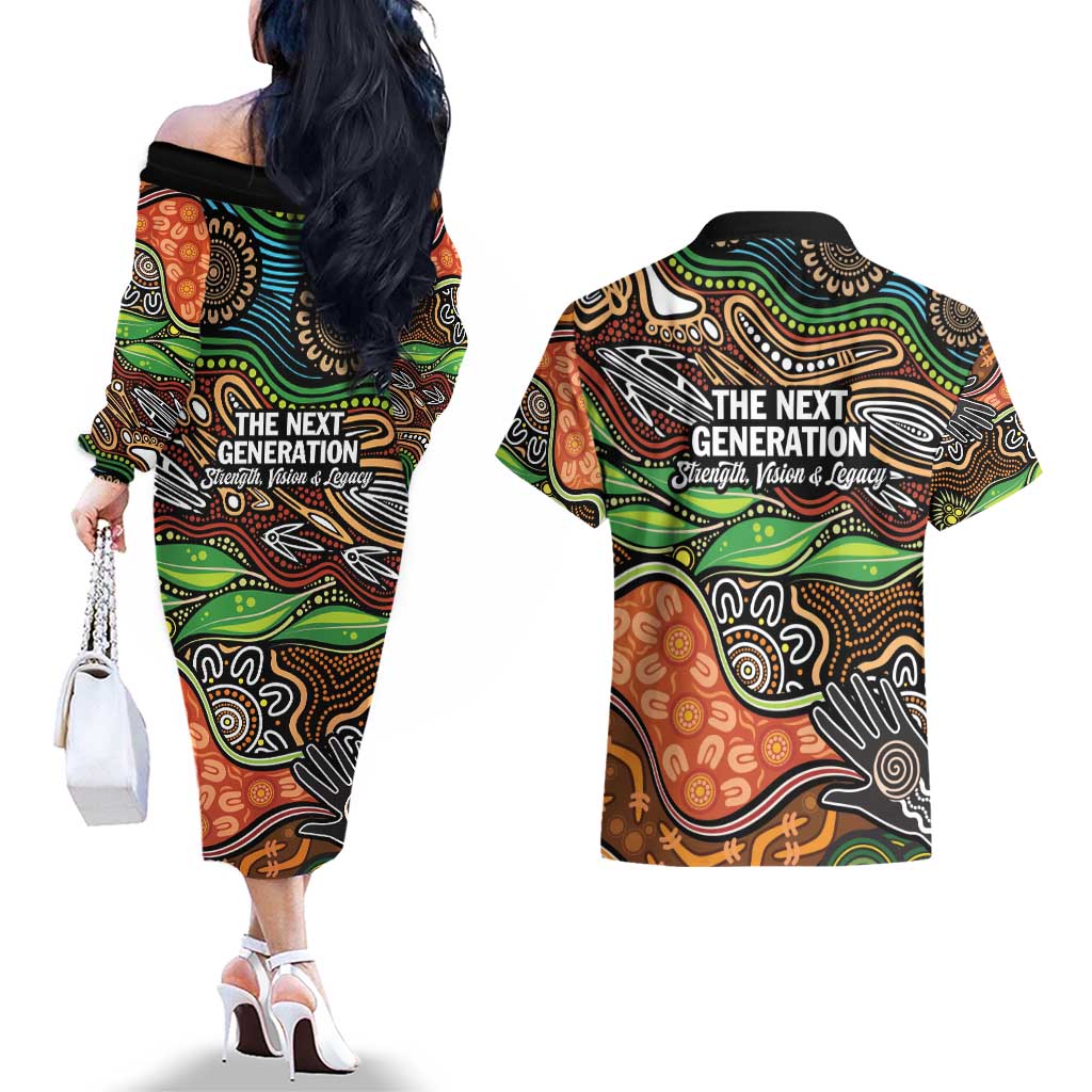 Thriving Together NAIDOC 2025 Couples Matching Off The Shoulder Long Sleeve Dress and Hawaiian Shirt Aboriginal Indigenous Art