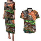 Thriving Together NAIDOC 2025 Couples Matching Puletasi and Hawaiian Shirt Aboriginal Indigenous Art