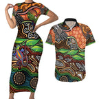 Thriving Together NAIDOC 2025 Couples Matching Short Sleeve Bodycon Dress and Hawaiian Shirt Aboriginal Indigenous Art