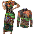 Thriving Together NAIDOC 2025 Couples Matching Short Sleeve Bodycon Dress and Long Sleeve Button Shirt Aboriginal Indigenous Art