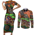 Thriving Together NAIDOC 2025 Couples Matching Short Sleeve Bodycon Dress and Long Sleeve Button Shirt Aboriginal Indigenous Art