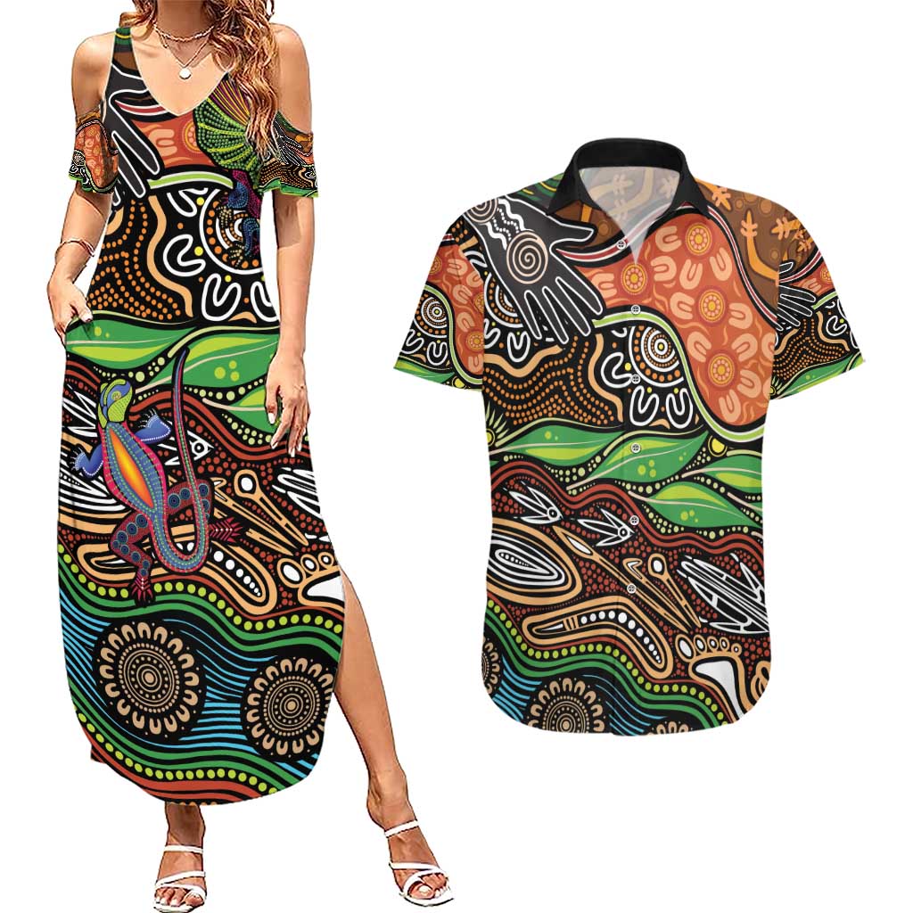 Thriving Together NAIDOC 2025 Couples Matching Summer Maxi Dress and Hawaiian Shirt Aboriginal Indigenous Art