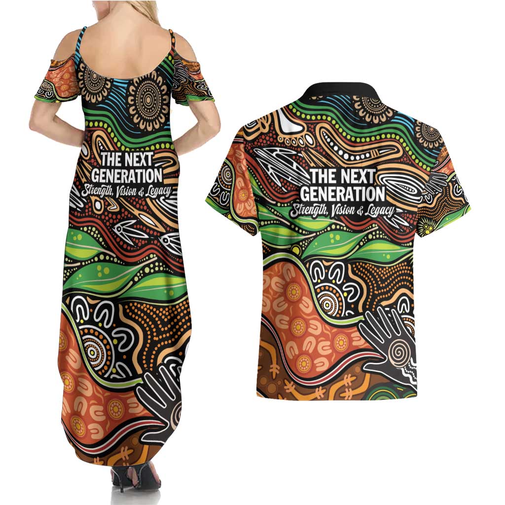Thriving Together NAIDOC 2025 Couples Matching Summer Maxi Dress and Hawaiian Shirt Aboriginal Indigenous Art