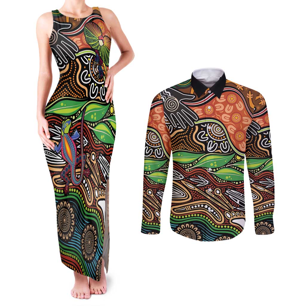 Thriving Together NAIDOC 2025 Couples Matching Tank Maxi Dress and Long Sleeve Button Shirt Aboriginal Indigenous Art