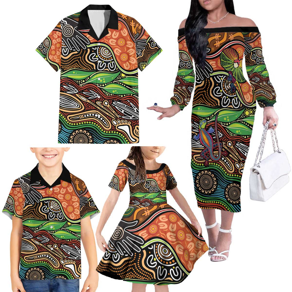 Thriving Together NAIDOC 2025 Family Matching Off The Shoulder Long Sleeve Dress and Hawaiian Shirt Aboriginal Indigenous Art