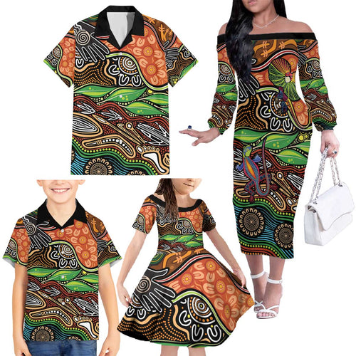 Thriving Together NAIDOC 2025 Family Matching Off The Shoulder Long Sleeve Dress and Hawaiian Shirt Aboriginal Indigenous Art