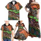 Thriving Together NAIDOC 2025 Family Matching Off Shoulder Maxi Dress and Hawaiian Shirt Aboriginal Indigenous Art